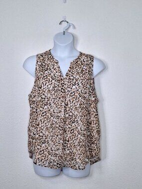 Calvin Klein Blouse Leopard Sz XL Minimalist Safari Neutral Animal Print